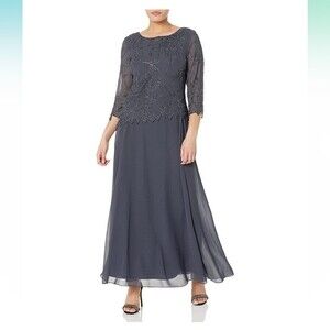 NWT J Kara Women's Petite 3/4 Sleeve Long Beaded Floral Design Dress